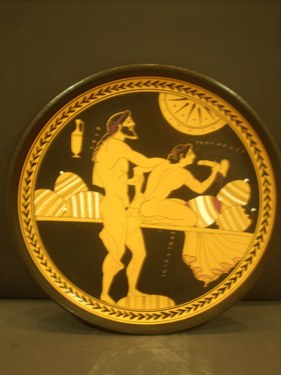 Erotic Theme Greek Pottery Plates Zeus Raping Ganymedes