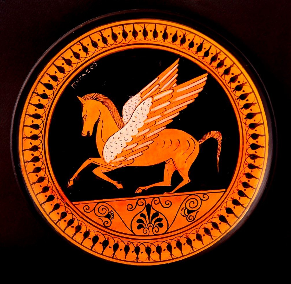 Greek Pottery Shop. Click to view more details about this greek vessel: CLASSICAL PLATE WITH PEGASUS HAND PAINTED PLATE OF THE CLASSICAL PERIOD DECORATED WITH PEGASUS FREE DESIGNED PLATES Greek Pottery Shop CLASSICAL PLATE WITH PEGASUS FREE DESIGNED PLATES