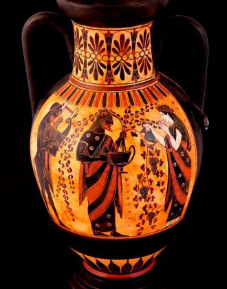 DIONYSUS AND ARIADNI GREEK CERAMIC AMPHORA POTTERY