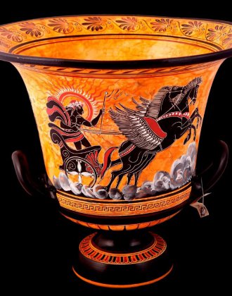 CLASSICAL KRATER WITH PHAETHON ON THE MAIN SIDE AND ACHLLES WITH AJAX PLAYNG PESSOUS ON THE BACK SIDE