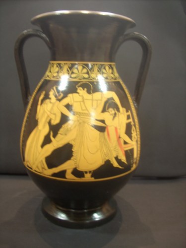 Greek Pottery Shop  RED FIGURE PELIKE WITH THE MURDER OF AEGISTHOS FROM ORESTIS CLASSICAL GREEK POTTERY PELIKE