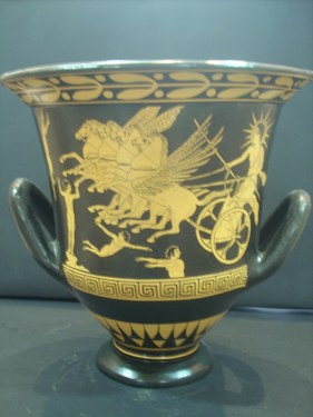 Greek Pottery Shop  CLASSICAL RED FIGURE KRATER WITH THE CHARIOT OF THE SUN ON CLASSICAL GREEK POTTERY KRATER