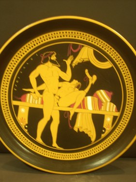 Greek Pottery Shop  EROTIC PLATE WITH A COUPLE MAKING LOVE EROTIC THEME GREEK POTTERY PLATES