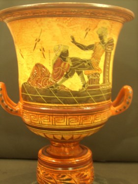 Greek Pottery Shop  CLASSICAL KRATER WITH AFRODITE AND ADONIS ON THE MAIN SIDE AND HERA WITH ZEUS ON THE BACK FREE DESIGNED KRATER