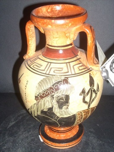 Greek Pottery Shop  CLASICAL AMPHORA WITH POSEIDON AND APOLLON ON FREE DESIGNED AMPHORA