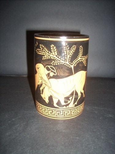 Greek Pottery Shop  THESEAS CAPTURING THE BULL OF MARATHON CLASSICAL GREEK POTTERY PENCIL STAND