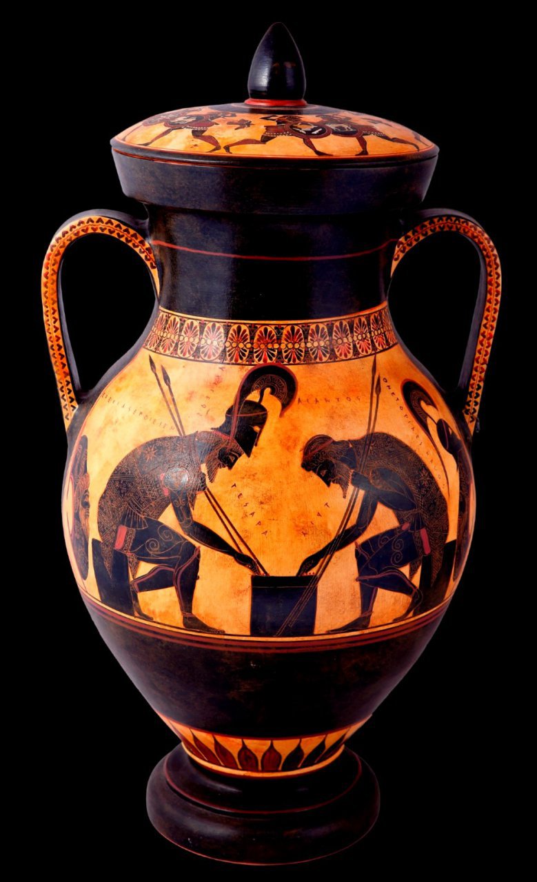 CLASSICAL BLACK FIGURED AMPHORA WITH ACHILLES AND AJAX PLAYING DICE