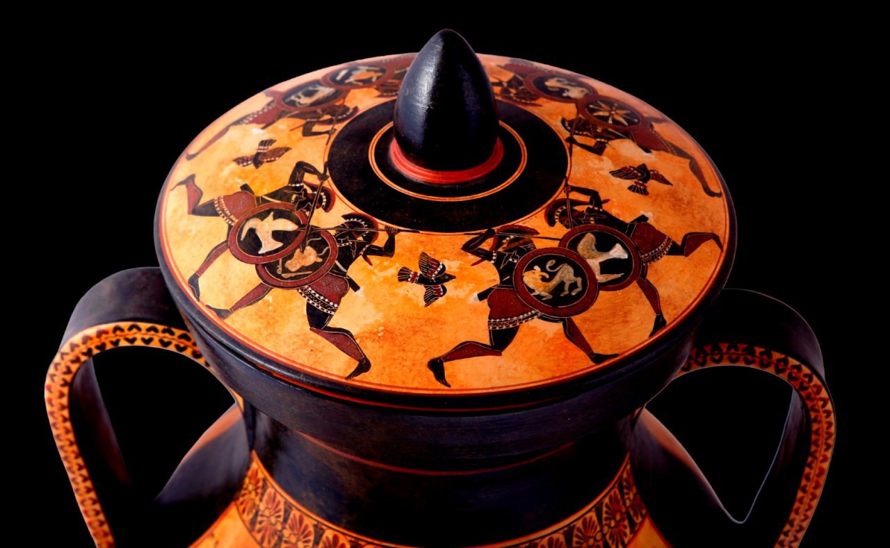 CLASSICAL BLACK FIGURED AMPHORA WITH ACHILLES AND AJAX PLAYING DICE