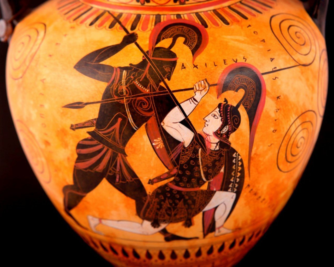 CLASSICAL BLACK FIGURED AMPHORA WITH ACHILLES AND PENTHESILEA