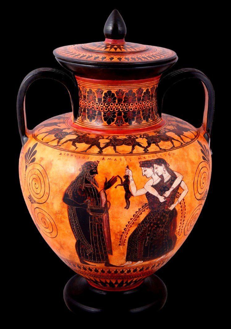 CLASSICAL BLACK FIGURED AMPHORA DECORATED WITH DIONYSUS MAENADS