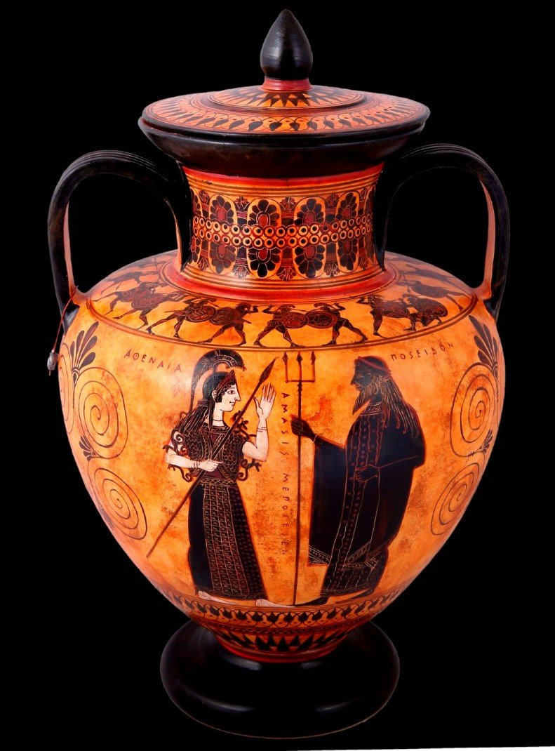 CLASSICAL BLACK FIGURED AMPHORA DECORATED  WITH DIONYSUS  MAENADS CLASSICAL GREEK POTTERY AMPHORA