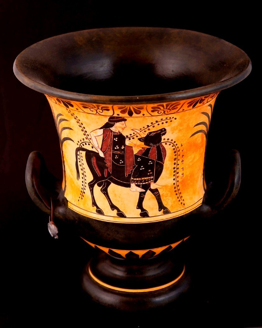 CLASSICAL BLACK FIGURED KRATER DECORATED WITH ACHILLES,ATHENA AND AJAX CLASSICAL GREEK POTTERY KRATER