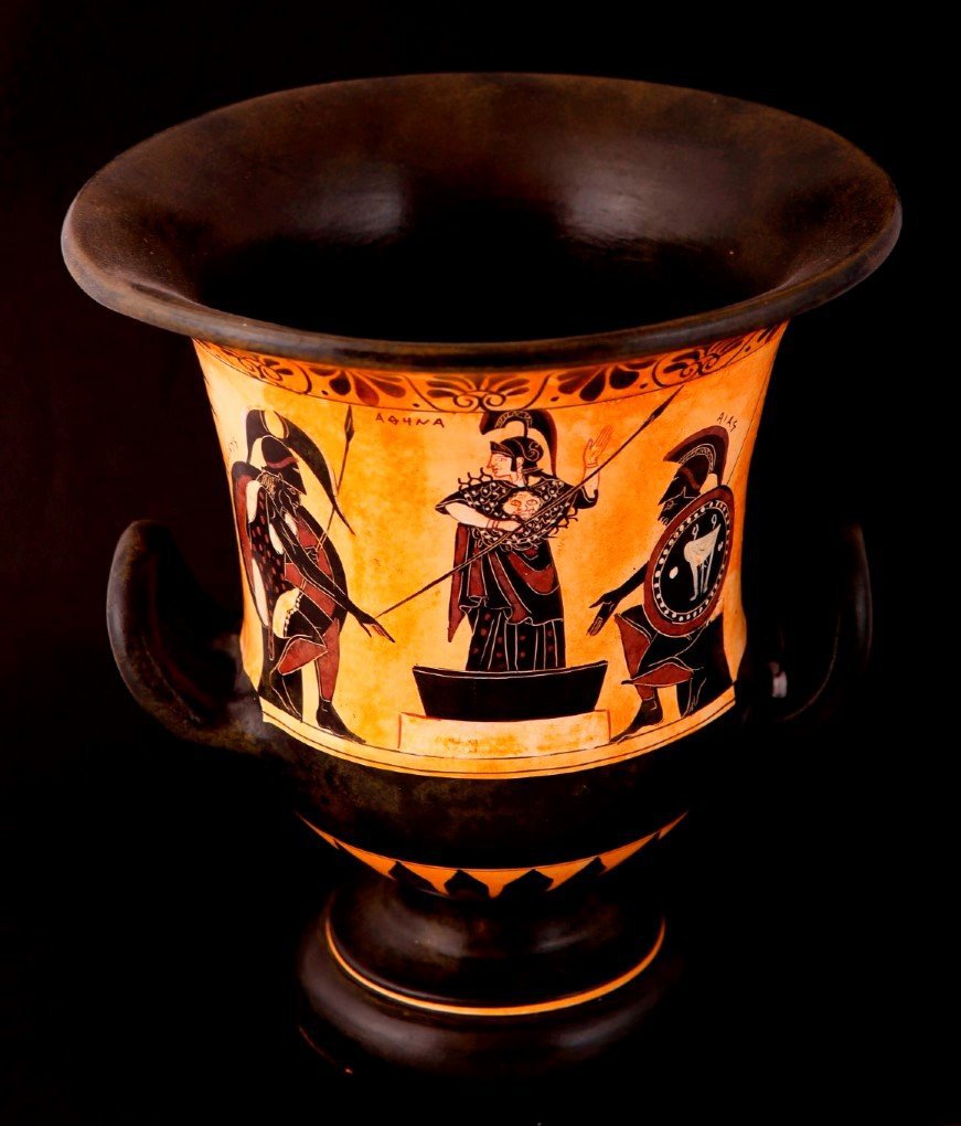 CLASSICAL BLACK FIGURED KRATER DECORATED WITH ACHILLES,ATHENA AND AJAX