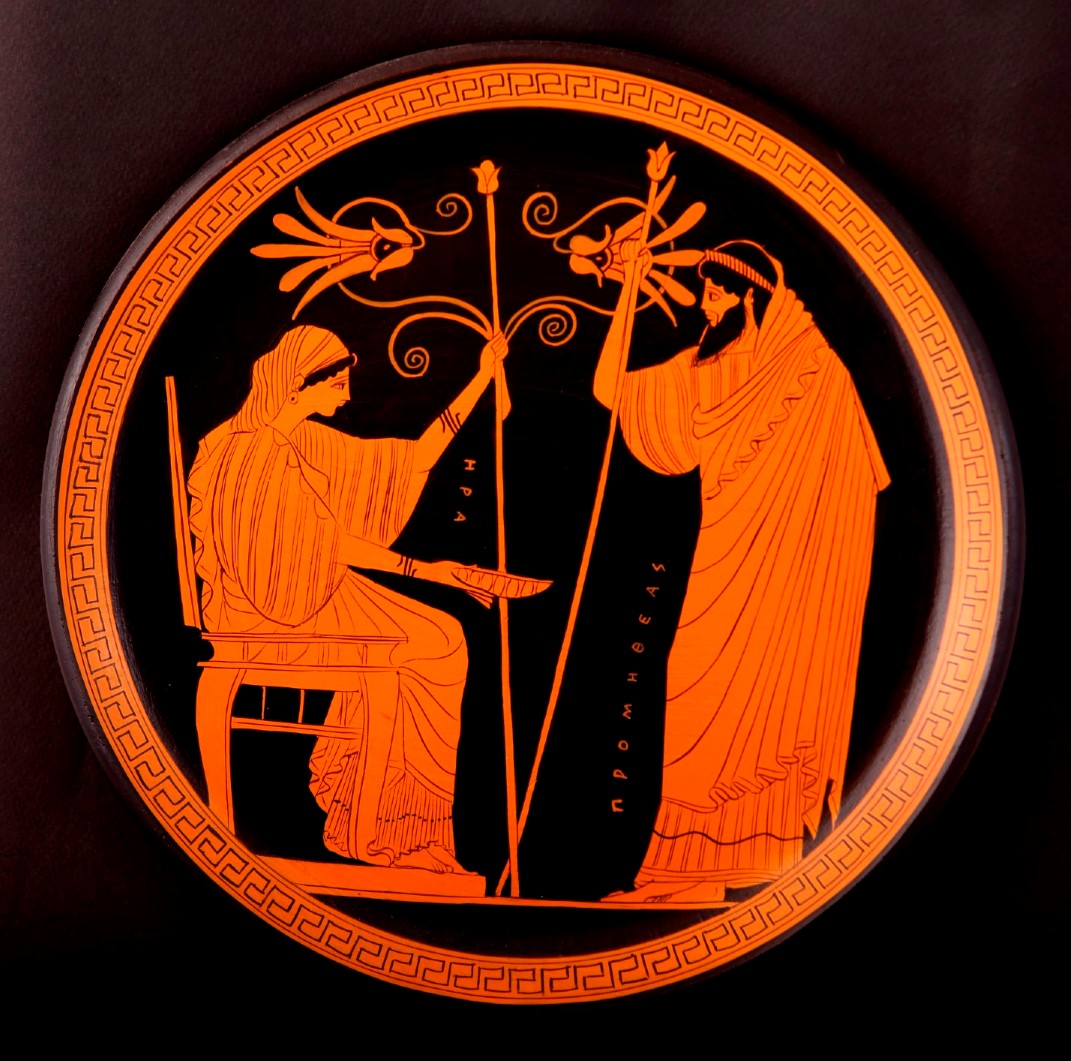 Greek Pottery Shop  CLASSICAL PLATE WITH HERA AND PROMETHEAS CLASSICAL GREEK POTTERY PLATES