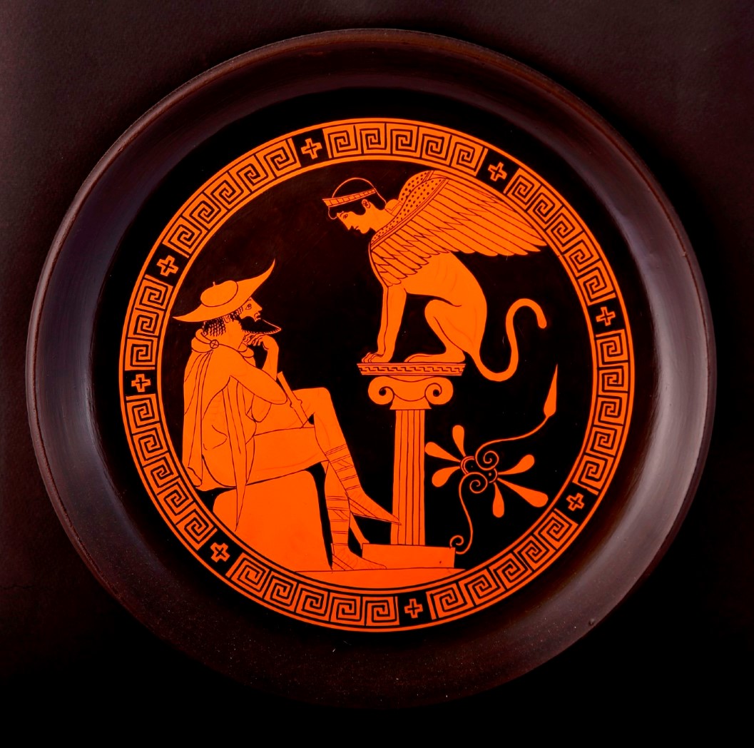 Greek Pottery Shop  CLASSICAL PLATE WITH OEDIPUS AND SPHYNX CLASSICAL GREEK POTTERY PLATES