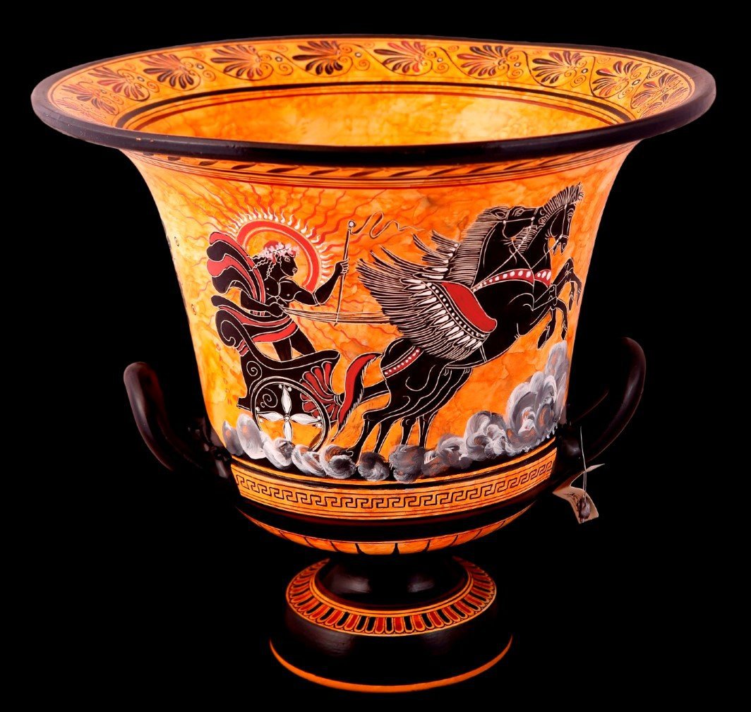 CLASSICAL KRATER WITH PHAETHON ON THE MAIN SIDE AND ACHLLES WITH AJAX PLAYNG PESSOUS ON THE BACK SIDE
