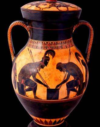 CLASSICAL BLACK FIGURED AMPHORA WITH ACHILLES AND AJAX PLAYING DICE 1