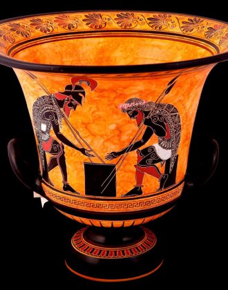 CLASSICAL KRATER WITH PHAETHON ON THE MAIN SIDE AND ACHLLES WITH AJAX PLAYNG PESSOUS ON THE BACK SIDE 2